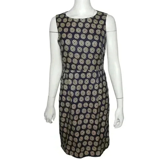 J.Crew Collection Roxy Racer Shift Dress Printed Heavy Linen Blue Beige Size 6 - Picture 1 of 7